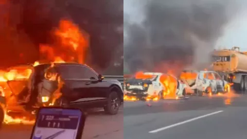 京哈高速唐山段追尾起火